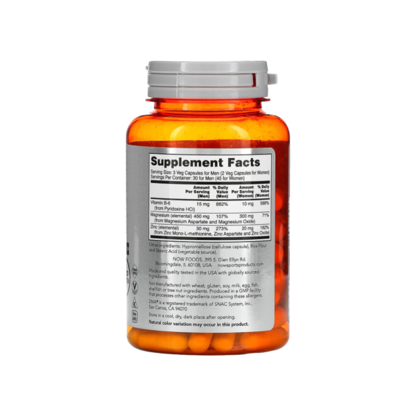 Now Foods ZMA® 800mg 90 Veg Capsules - Image 2