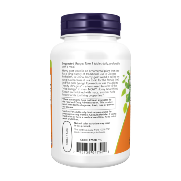 NOW Foods Horny Goat Weed Extract, 750 mg, 90 Tablets - Image 3