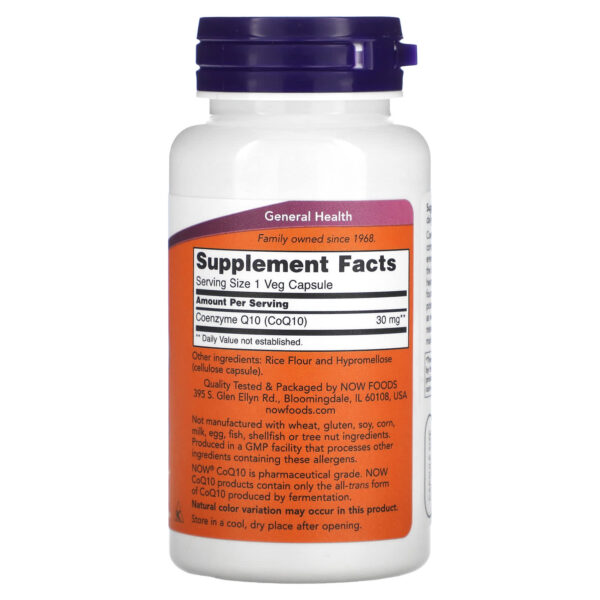 NOW Foods CoQ10, 30 mg, 60 Veg Capsules - Image 2