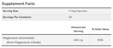 Magnesium Citrate 120 Veg Capsules NOW facts