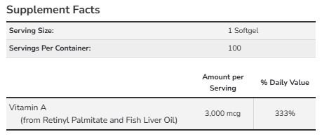 NOW Foods Vitamin A 3000 mcg facts