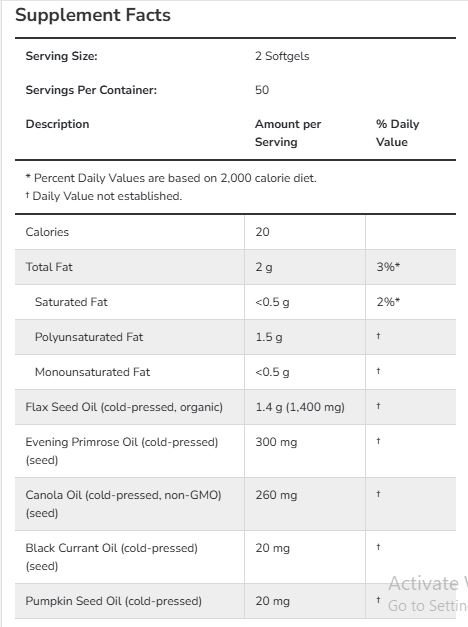 Omega 3-6-9 1000 mg 100 Softgels Essential Fatty Acids NOW facts