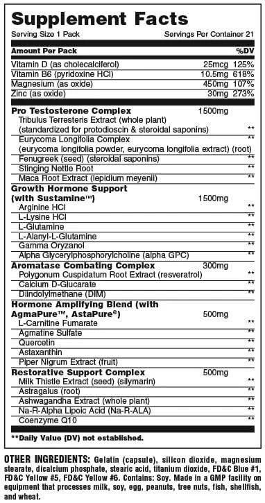 Animal Stak 21 Packs Universal Nutrition facts