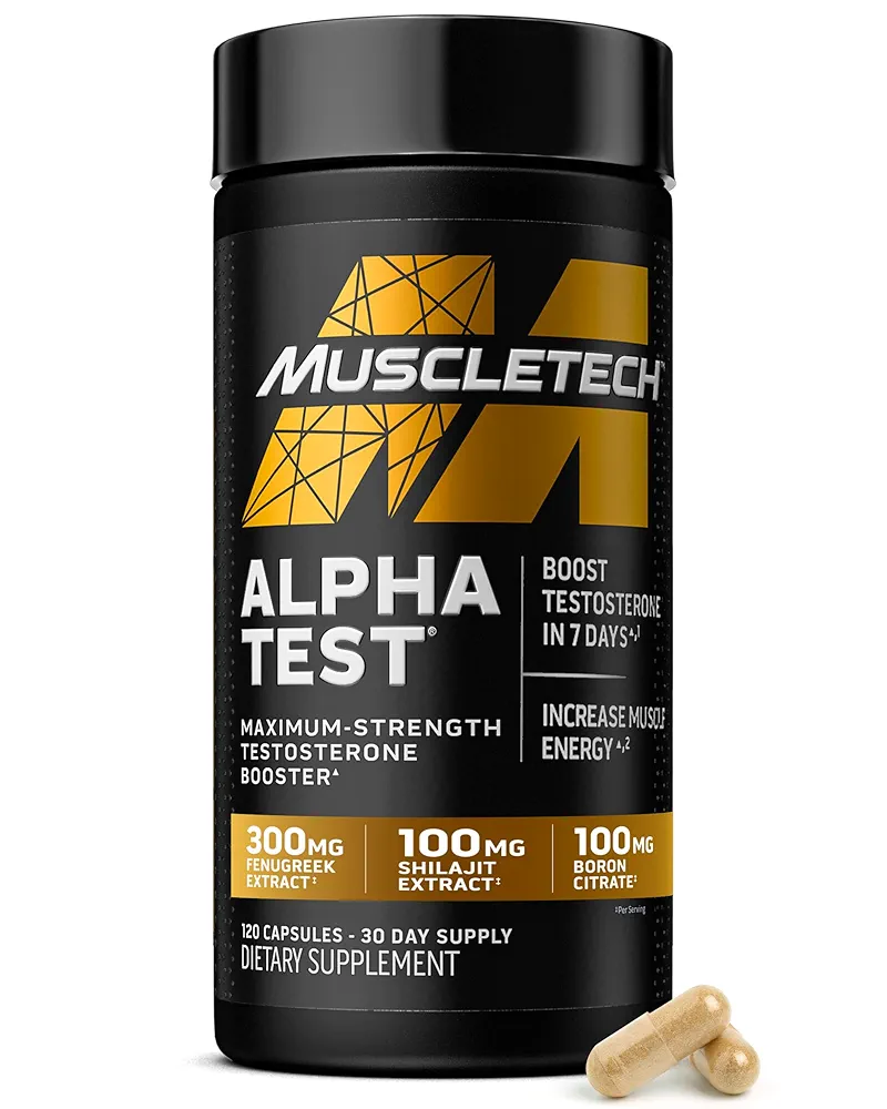 MuscleTech Alpha Test 120 Capsules | Natural Testosterone Booster for Strength & Energy