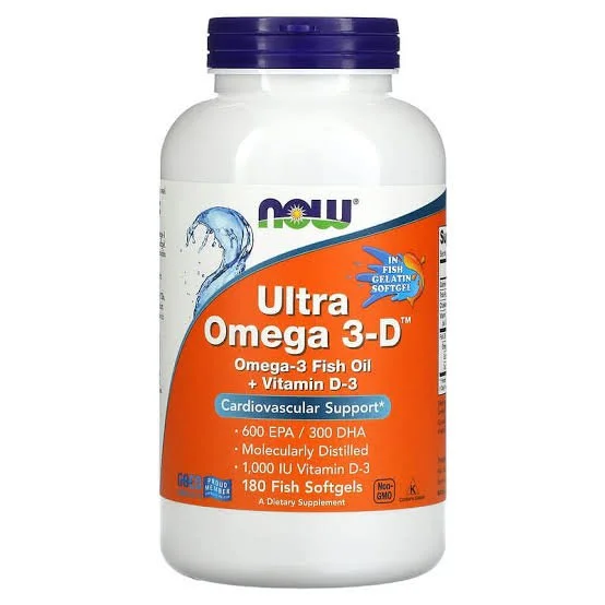 Now Ultra Omega 3 Vitamin D, Fish Oil 1200mg, EPA 600mg, DHA 300mg 180 Fish Softgels